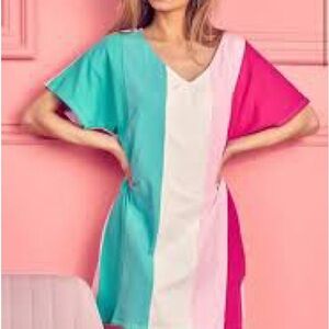 BiBi Colorblock Mini Dress - Teal, White, Pink